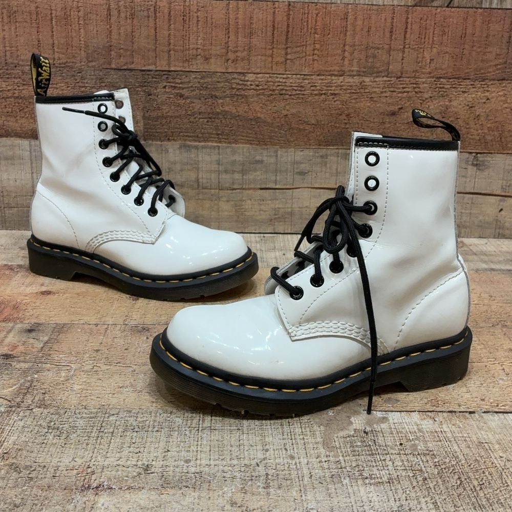 Dr. Martens 1460 Boots Womens Size 5 36 White Patent Ankle Combat Lace Up